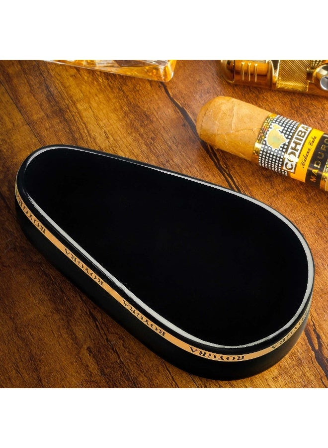 roygra Cigar Ashtray, Handmade Gilt Ceramic Cigar Ash Tray, Outdoor Indoor Portable Accessories (Black) - Image 5